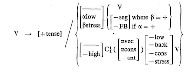One of the five vowel tensing rules from SPE (p. 242). [FB] and [seg] are features used for boundaries.